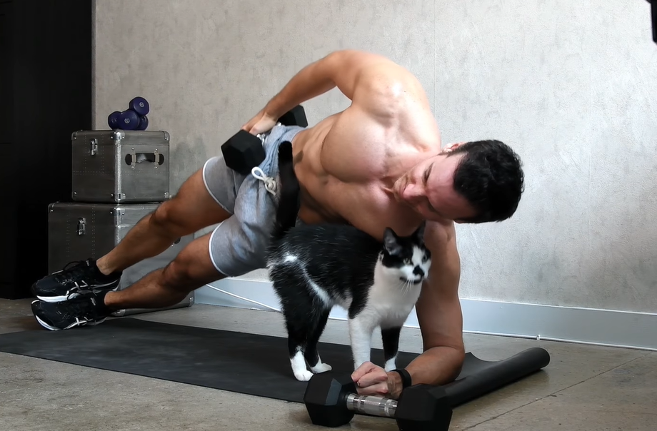猫と一緒に筋肉トレーニング